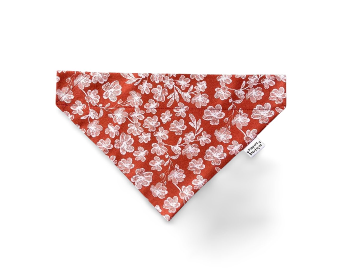 Over the Collar Rust White Sketched Flowers Dog Bandana - Puppers Bowtique