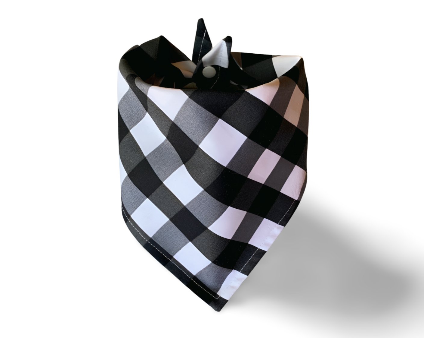 Snap On Black, White and Grey Plaid Dog Bandana - Puppers Bowtique