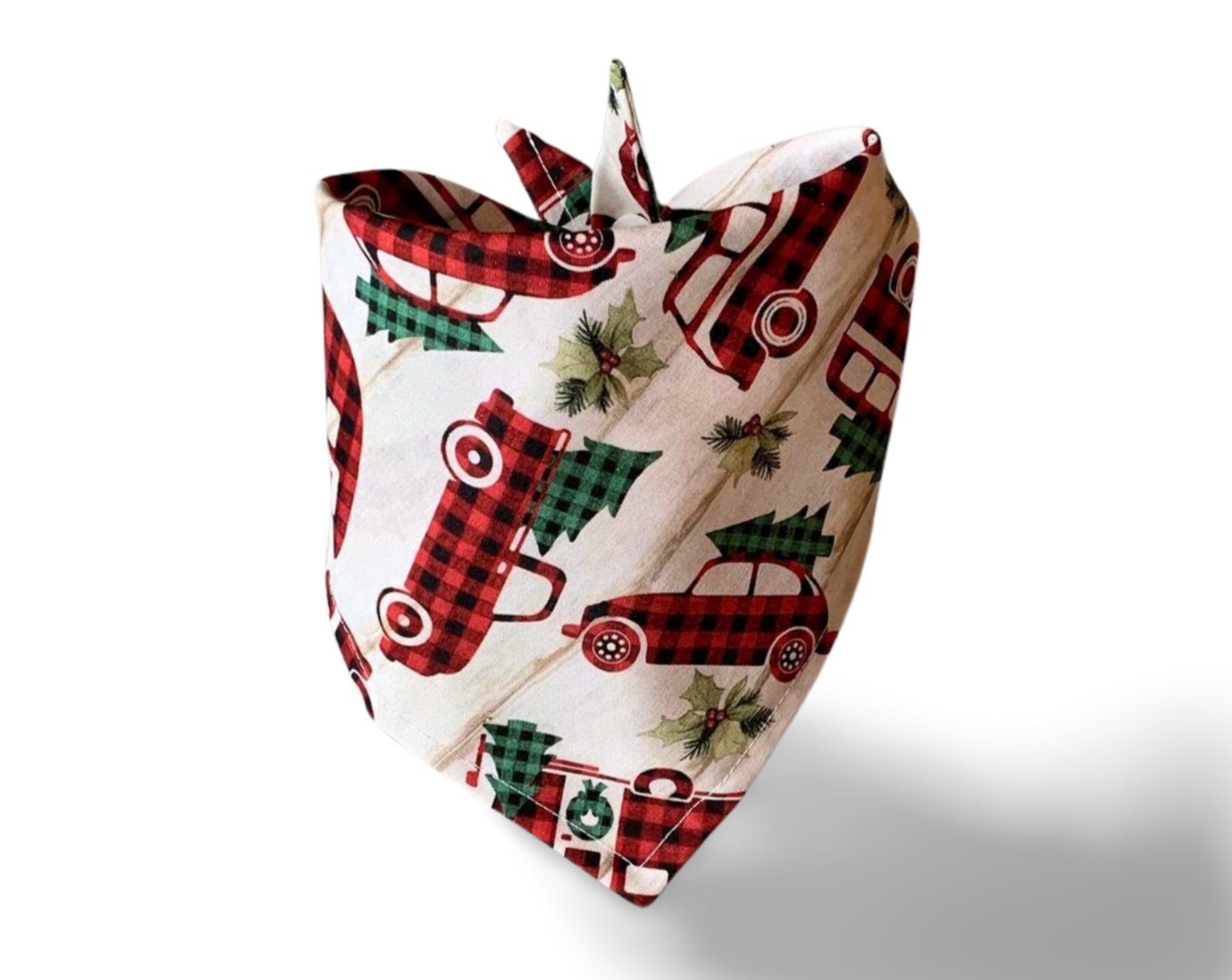 Snap On Christmas Red Buffalo Plaid Truck Dog Bandana - Puppers Bowtique