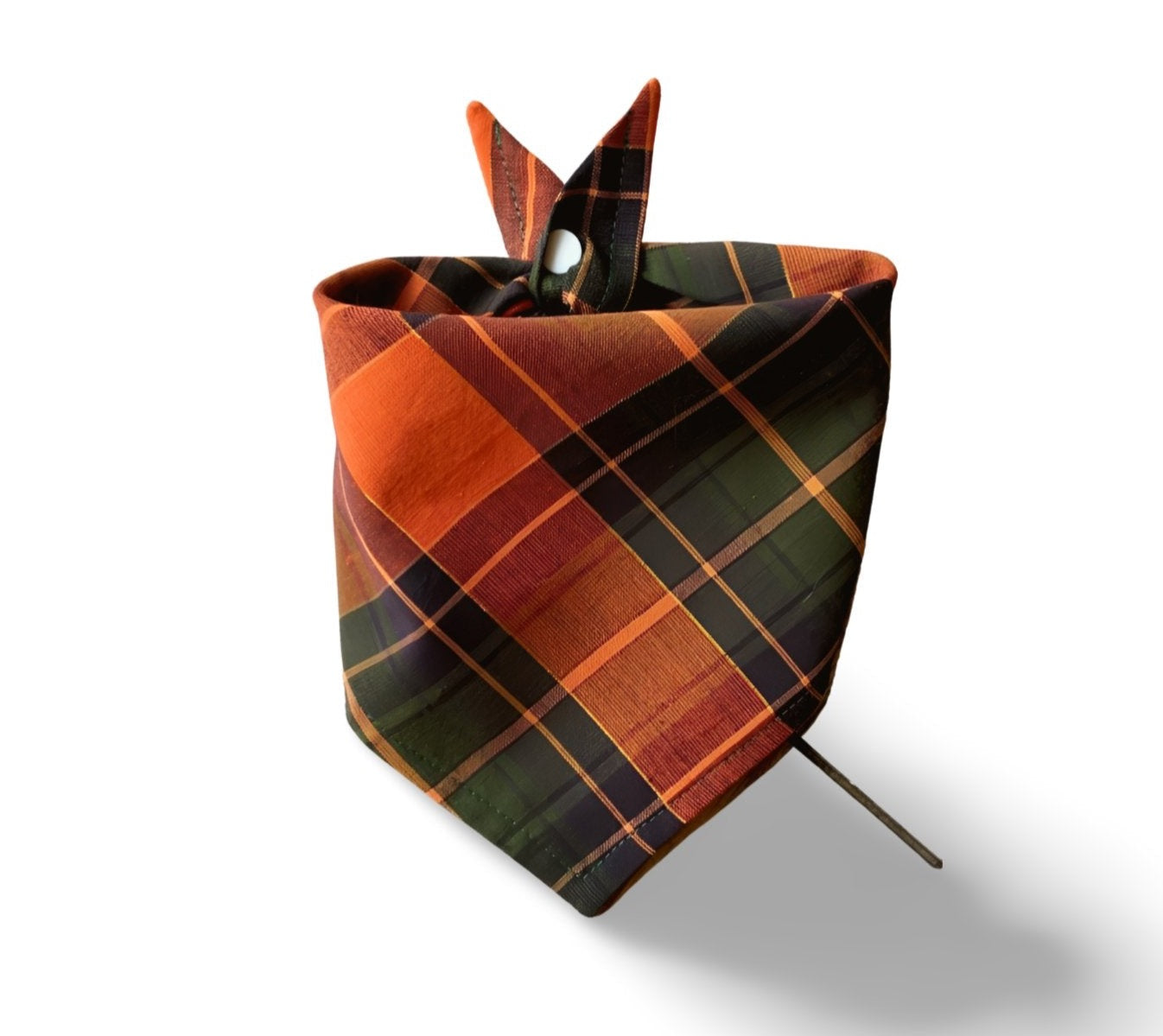 Snap On Fall Orange & Green Plaid Dog Bandana - Puppers Bowtique