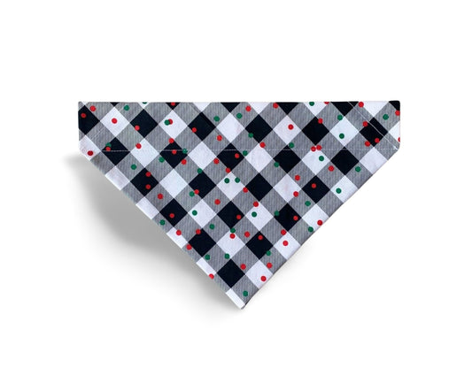 Over the Collar Christmas Black & White Plaid Dog Bandana - Puppers Bowtique