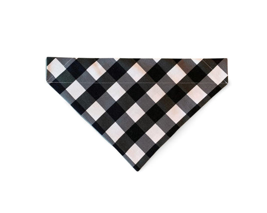 Over the Collar Cotton Black & White Plaid Dog Bandana - Puppers Bowtique