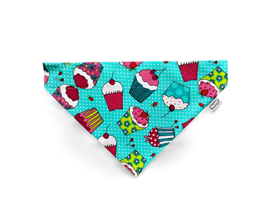 Over the Collar Cupcakes on Dots Dog Bandana - Puppers Bowtique