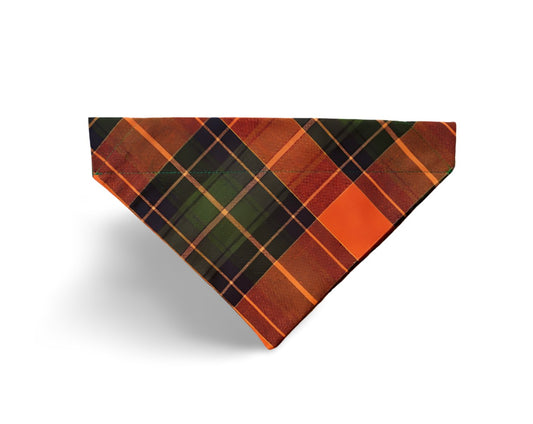 Over the Collar Fall Orange & Green Plaid Dog Bandana - Puppers Bowtique
