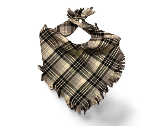 Fringed Black Plaid Dog Bandana - Puppers Bowtique