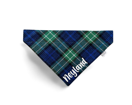 Over the Collar Green & Blue Plaid Dog Bandana - Puppers Bowtique