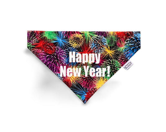 Over the Collar Happy New Year Fireworks Dog Bandana - Puppers Bowtique