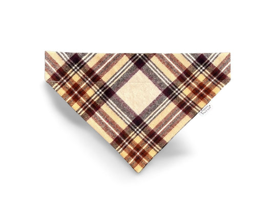 Over the Collar Ivory & Burgundy Plaid Fall Dog Bandana - Puppers Bowtique