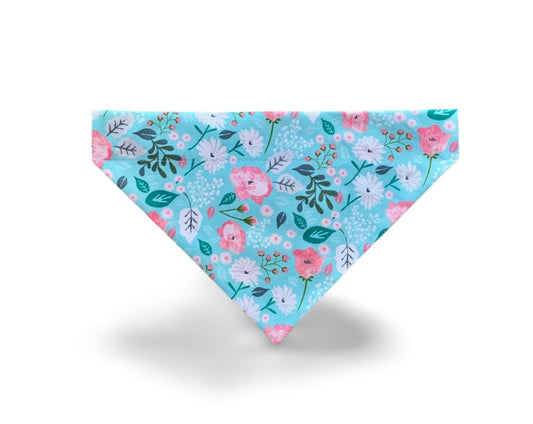 Over the Collar Light Blue & Pink Rose Dog Bandana - Puppers Bowtique
