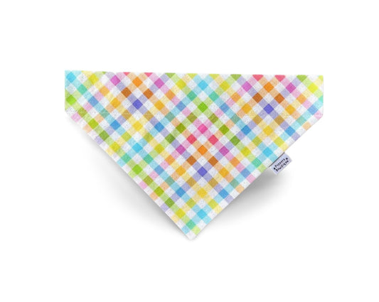 Over the Collar Colorful Easter Glitter Plaid Dog Bandana - Puppers Bowtique