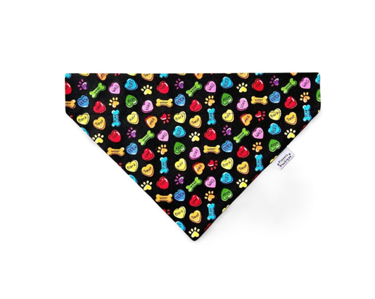 Over the Collar Dog Conversation Hearts, Bones & Paws Dog Bandana - Puppers Bowtique