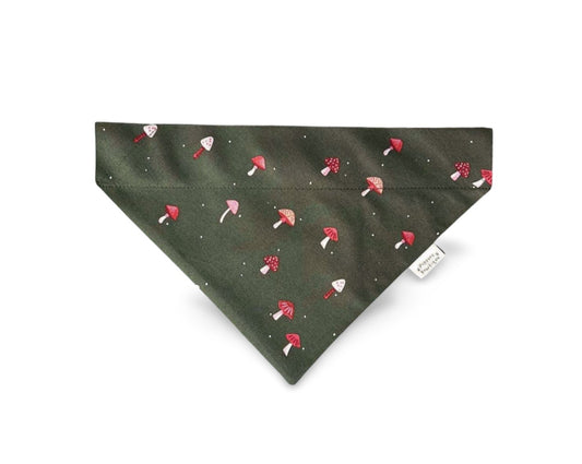 Over the Collar Mushrooms On Olive Green Dog Bandana - Puppers Bowtique