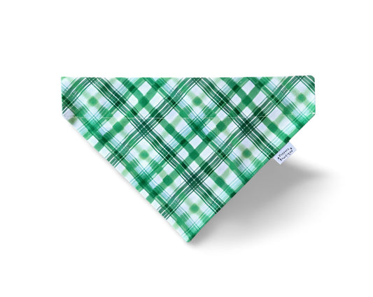 Over the Collar Green & White Plaid St. Patricks Day Dog Bandana - Puppers Bowtique