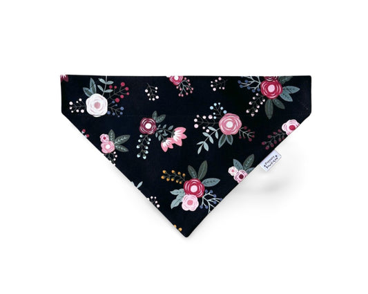Over the Collar Sweet Floral on Black Dog Bandana - Puppers Bowtique