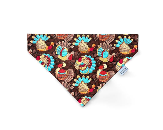 Over the Collar Thanksgiving Colorful Turkeys Dog Bandana - Puppers Bowtique