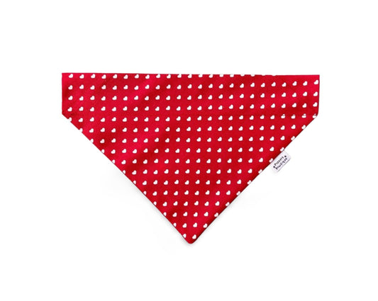 Over the Collar Tiny White Hearts on Red Dog Bandana - Puppers Bowtique