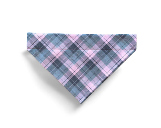 Over the Collar Pink & Grey Plaid Dog Bandana - Puppers Bowtique