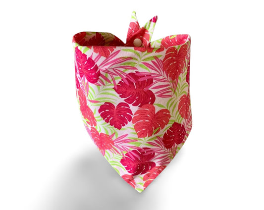 Snap On Pink Palm Leaves Dog Bandana - Puppers Bowtique