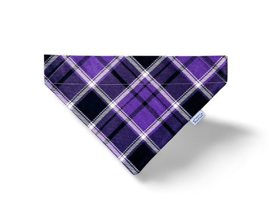 Over the Collar Purple Plaid Dog Bandana - Puppers Bowtique