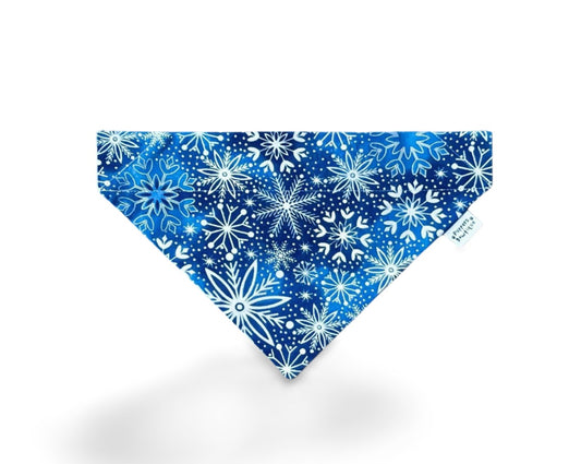 Over the Collar Silver Snowflakes Dog Bandana - Puppers Bowtique