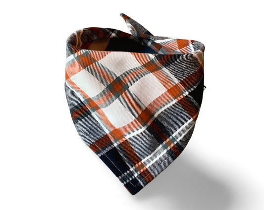 Snap On Black, White, Brown Plaid Fall Dog Bandana - Puppers Bowtique
