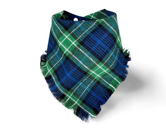 Fringed Blue & Green Plaid Dog Bandana - Puppers Bowtique
