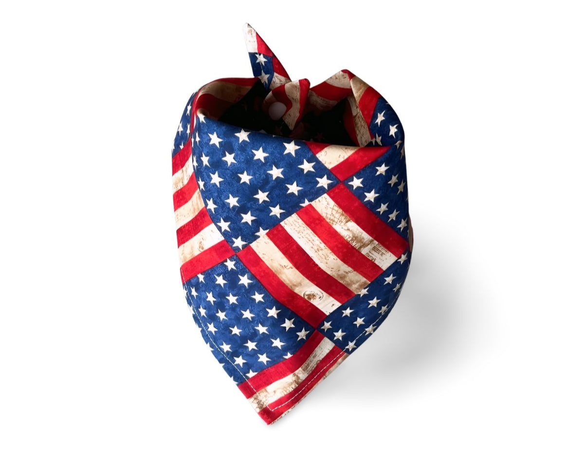 Snap On Distressed Flags Dog Bandana - Puppers Bowtique