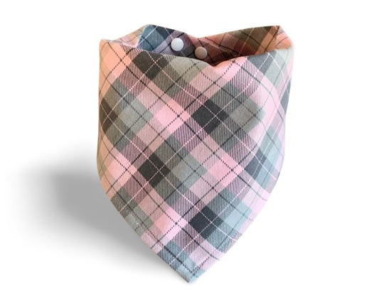 Snap On Pink & Grey Plaid Dog Bandana - Puppers Bowtique