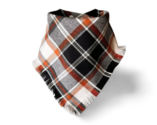 Fringed Fall Black, White & Brown Plaid Dog Bandana - Puppers Bowtique