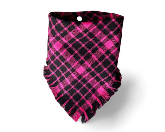 Fringed Hot Pink & Black Plaid Dog Bandana - Puppers Bowtique