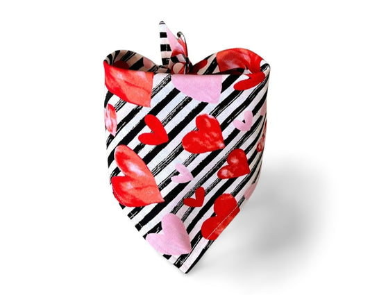 Snap On Hearts with Black Stripes Valentine's Day Dog Bandana - Puppers Bowtique