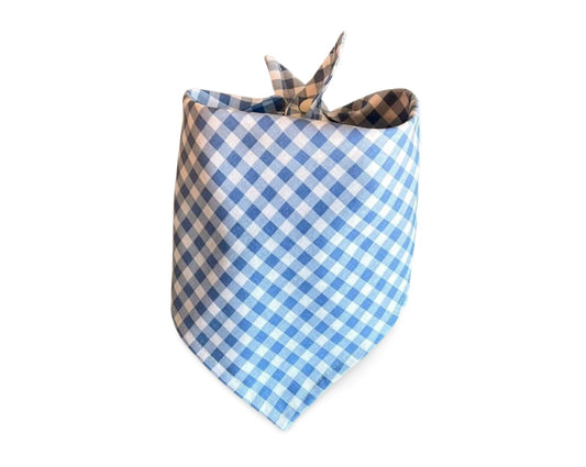 Snap on Easter Light Blue Check Bandana - Puppers Bowtique