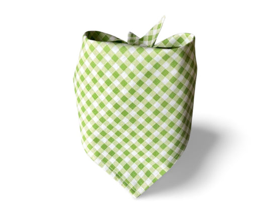 Snap on Lime Green Check Bandana - Puppers Bowtique