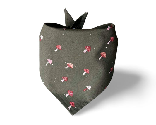Snap On Mushrooms On Olive Green Dog Bandana - Puppers Bowtique