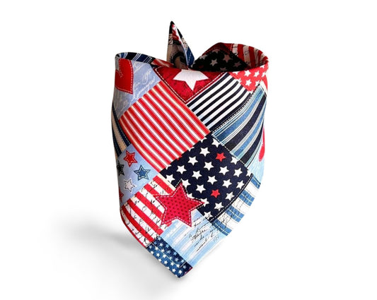 Snap On Patriotic Patchwork Dog Bandana - Puppers Bowtique