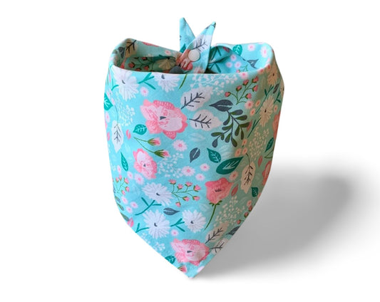 Snap On Pink & Blue Floral Dog Bandana - Puppers Bowtique