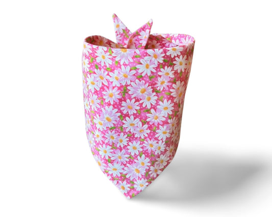 Snap on Pink Daisy Dog Bandana - Puppers Bowtique