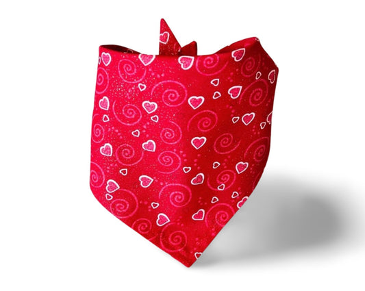 Snap On Red Hearts and Swirls Valentine's Day Dog Bandana - Puppers Bowtique