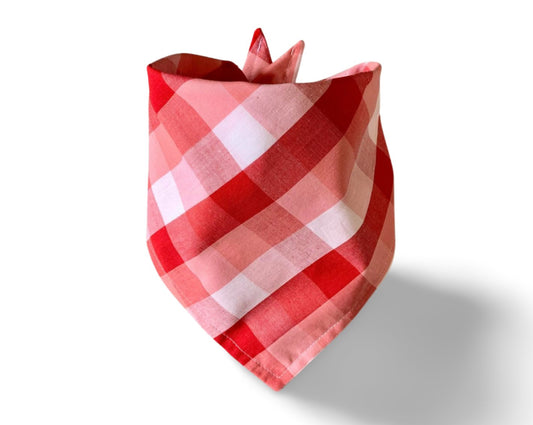 Snap On Red, Pink and White Plaid Dog Bandana - Puppers Bowtique