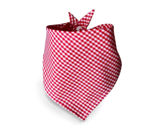 Snap On Red & White Checked Picnic Dog Bandana - Puppers Bowtique