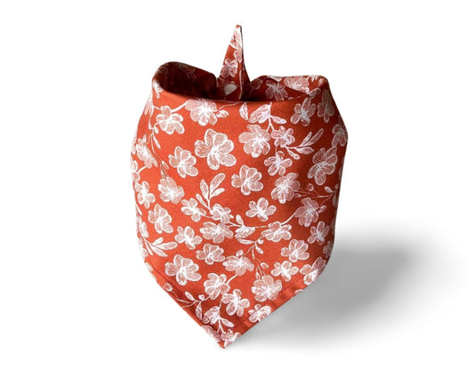 Snap on Rust White Sketched Flowers Dog Bandana - Puppers Bowtique