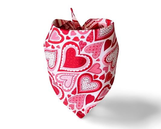 Snap On Sketched Valentine's Day Hearts Dog Bandana - Puppers Bowtique
