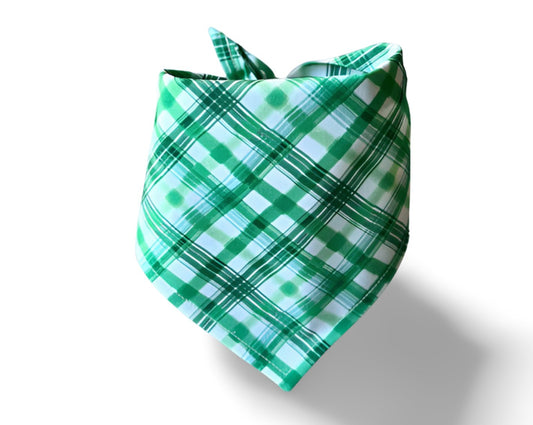 Snap On Green & White Tartan St. Patrick's Day Dog Bandana - Puppers Bowtique