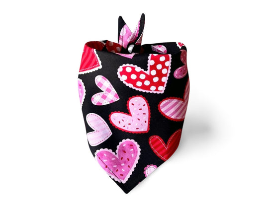 Snap On Stitched Hearts Valentine's Day Dog Bandana - Puppers Bowtique