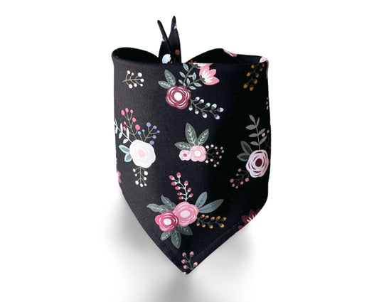 Snap On Sweet Floral on Black Dog Bandana - Puppers Bowtique