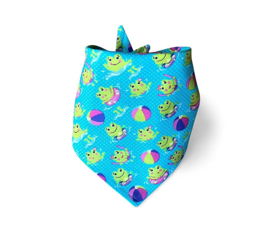 Snap On Swimming Frogs Summer Dog Bandana - Puppers Bowtique