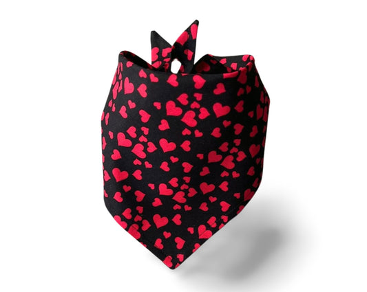 Snap On Tossed Red Hearts on Black Valentine's Day Dog Bandana - Puppers Bowtique