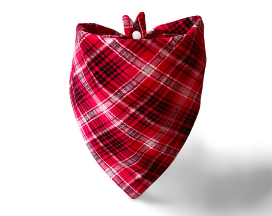 Snap On Red Plaid Dog Bandana - Puppers Bowtique