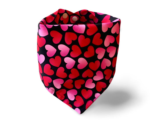 Snap On Valentine's Day Hearts on Black Dog Bandana - Puppers Bowtique