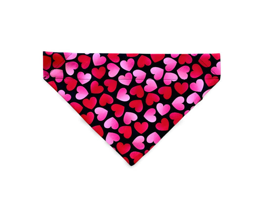 Over the Collar Hearts on Black Valentine's Day Dog Bandana - Puppers Bowtique
